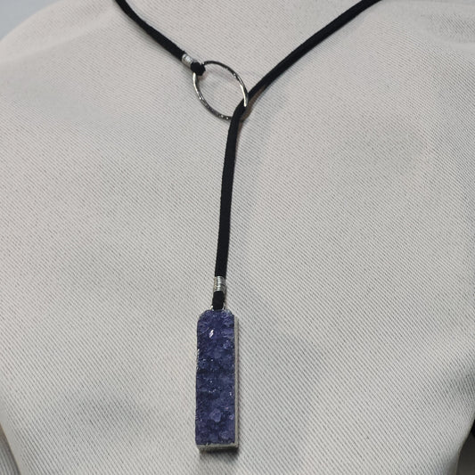 Purple Druzy Elegance Tie Necklace