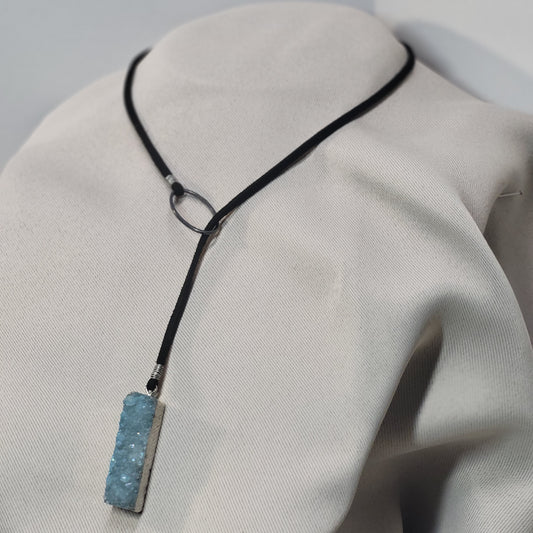 Sky Blue Druzy Serenity Tie Necklace