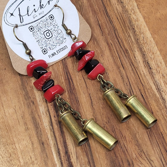 .22LR Coral and Onyx Windchime Earrings