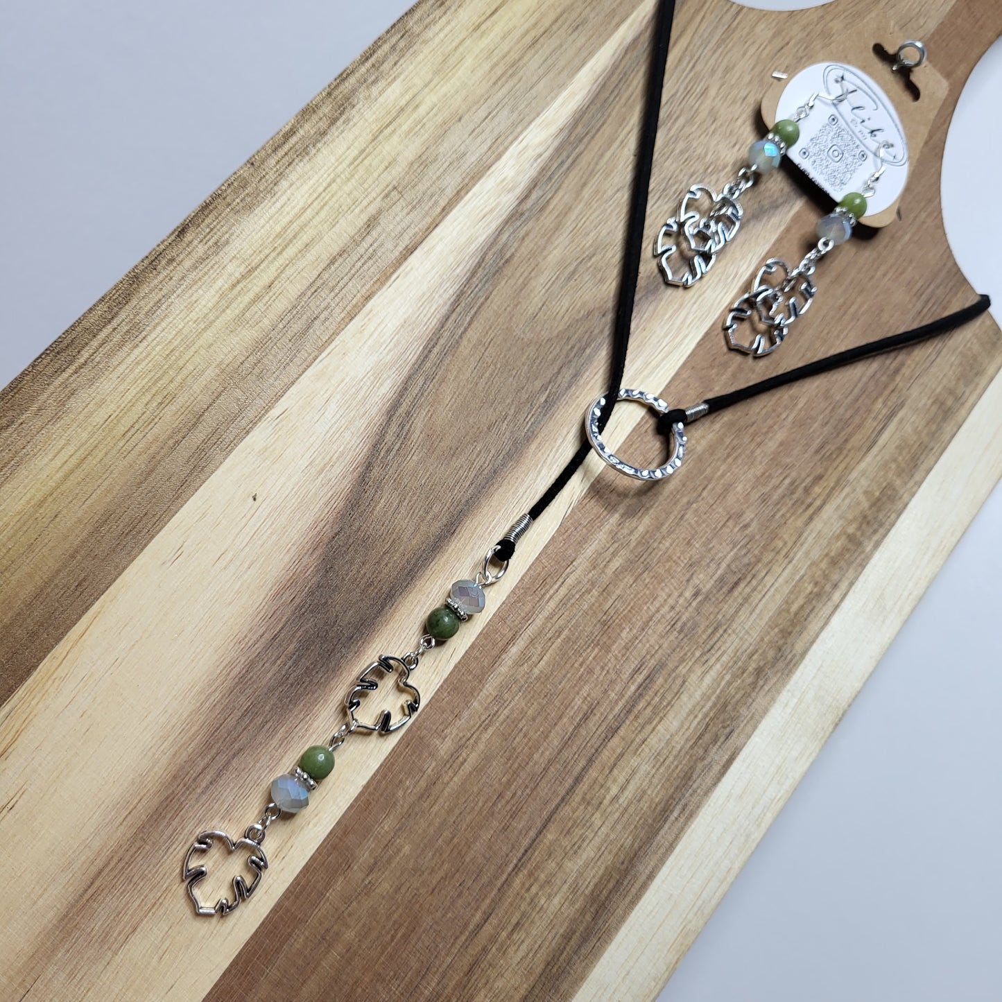 Monstera Leaf Crystal & Jade Lariat Necklace & Earring Set