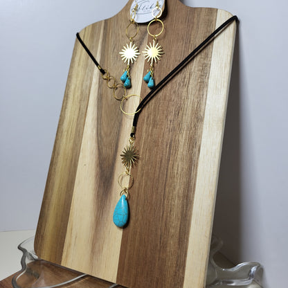 Golden Sun Turquoise Lariat Necklace & Earring Set