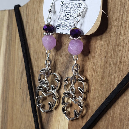 Monstera Leaf Amethyst Lariat Necklace & Earring Set