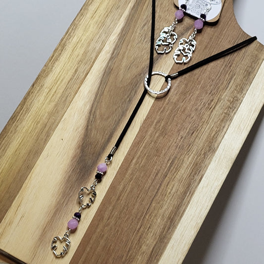 Monstera Leaf Amethyst Lariat Necklace & Earring Set